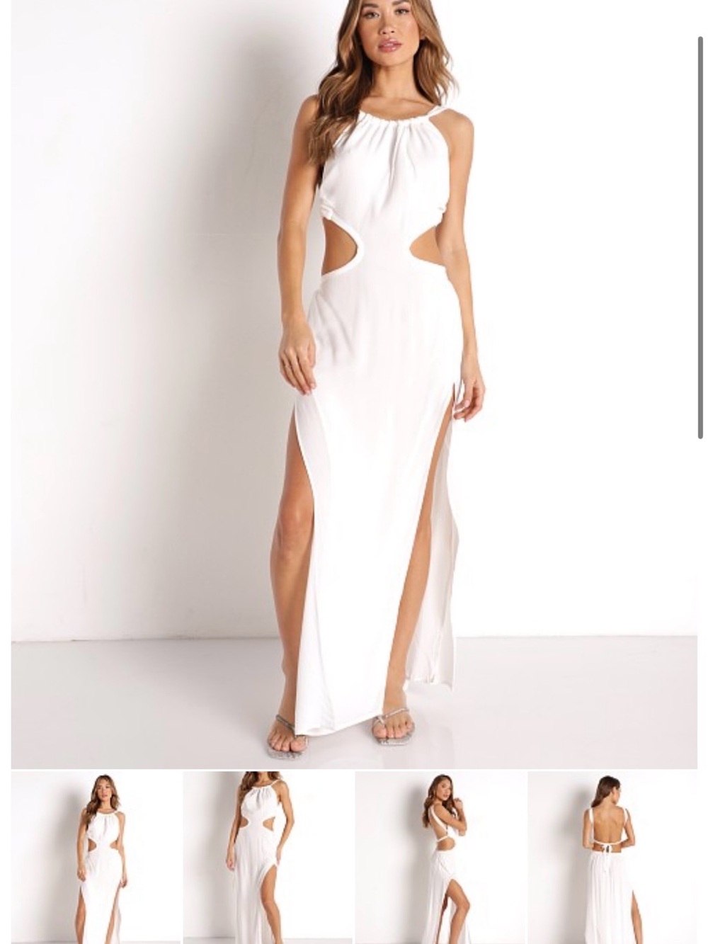 Indah White Cutout Halter Maxi Dress with High Slits